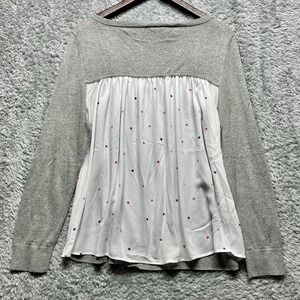 Loft Sweatshirt Top Womens Large Gray Sheer Polka Dot‎ Back Long Sleeve New